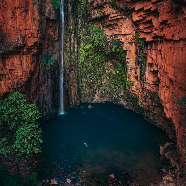 water running between two rock faces